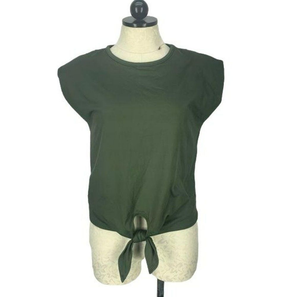 Vibe Woman's Army Green Shoulder Pads Tie Front Blouse‎ Size Medium